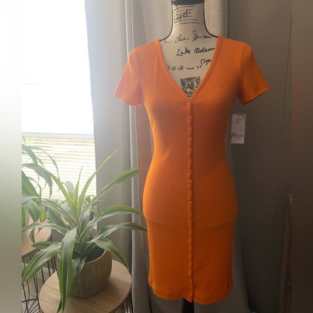 New Guess Raylynn Henley Ribbed Dress